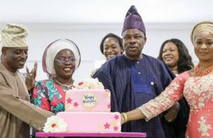 Amosun Celebrates With Deputy As She Clocks 57 The Amosuns and the Onanugas inside Ogun State’s Council chambers on Monday…