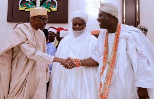 When President Buhari Met The Ooni, Others L-R: President Muhammadu Buhari, the Sultan of Sokoto H.R.H. Sa'ad Abubakar IV with the Ooni of Ife H.R.H. Oba Adeyeye Ogunwusi Ojaja II…after the meeting…