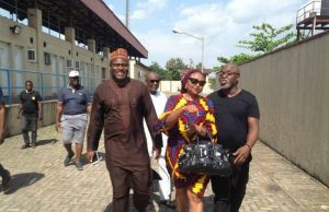 AITEO Cup: NFF Inspects Agege Stadium Ahead Of Finals Amaju Pinnick, right, with others at Agege Stadium on Sunday...