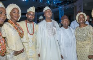 Osinbajo, Wife Attend The Wedding Of Saraki’s Daughter R-L: Vice President Yemi Osinbajo, SAN, his wife Dolapo Osinbajo; Senate President Bukola Saraki; Olatunde Olusanya, Groom; Oluwatosin Saraki, Bride and Mrs Toyin Saraki during the Wedding Engagement