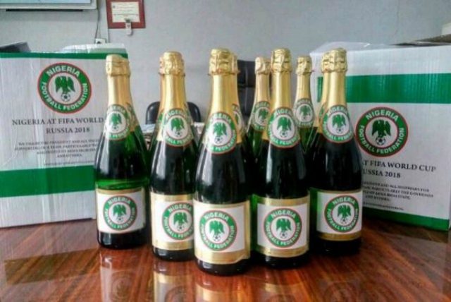 Super Eagles' branded Champagne bottles...courtesy NFF...