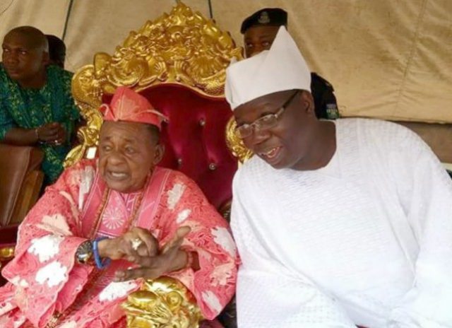 Otunba Gani Adams, right, with the Alaafin of Oyo, Oba Lamidi Adeyemi...