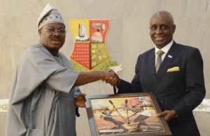 Ajimobi Hosts Bank Of Agriculture Director Senator Abiola Ajimobi, left, with Prince Niyi Akenzua…