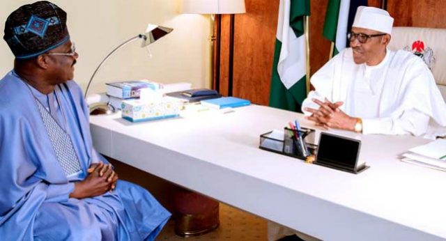 Governor Abiola Ajimobi with President Muhammadu Buhari, left...(channelstv.com photo)