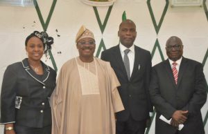 Photo: Ajimobi Inaugurates Two New Judges For Oyo State High Court L-R: One of the new Judges of Oyo State High Court, Justice Adenike Adeeyo; state Governor, Senator Abiola Ajimobi; the second new judge, Justice Adebukola Lajide; and the state's Chief Judge, Justice Munta Abimbola, during the inauguration at the Executive Chamber of the Governor’s office, in Ibadan...