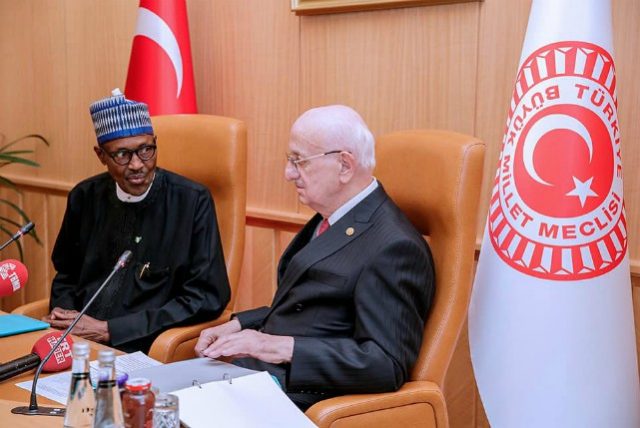 President Buhari meets with the Speaker of the Grand National Assembly H.E. Ismail Kahraman during his Official Working Visit in Ankara, Turkey