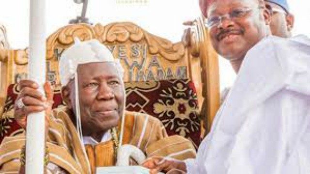 Oyo's Governor Abiola Ajimobi, right, with the Olubadan, Oba Saliu Adetunji...