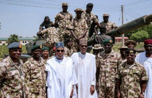 Independence: How Buhari Spent His Day In Maiduguri With The Military President Muhammadu Buhari, with gallant Nigerian military top shots...in Maiduguri on Sunday...