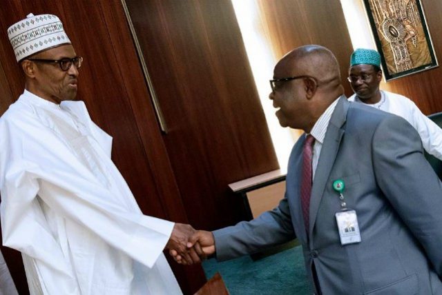 President Muhammadu Buhari, left, with the Chief Justice of Nigeria, Justice Walter Onnoghen