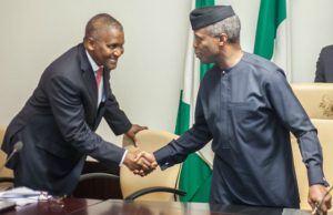 Photo: Osinbajo Meets Dangote, Other Members Of National Industrial Council Prof Yemi Osinbajo, right, with Alhaji Aliko Dangote...