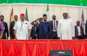 Photo: When Osinbajo Attended The 48TH Commonwealth Parliamentary Association Conference L-R: Vice President Yemi Osinbajo (M); Chairperson of the Commonwealth women Parliamentarian African region, Hon. Angella Didiza; Chairman CPA, African region, Hon. Acho Ihim; Governor of Imo State, Rochas Okorocha; Deputy Governor of Imo state, Prince Eze Madumere at the conference…