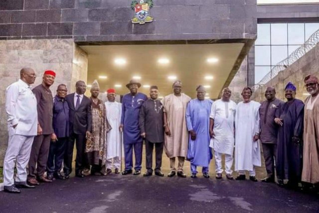 Governors from the Southern part of Nigeria...after their meeting in Lagos on Monday...