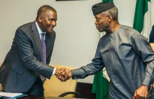 Dangote Lauded By Osinbajo For Donating 150 Vehicles To Police Professor Yemi Osinbajo, right, with Dr Aliko Dangote at the meeting…