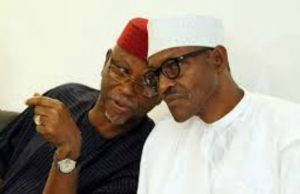 Accept My Sympathy On Atiku’s Exit, Buhari Tells APC Chairman Chief John Odigie Oyegun, left, with President Muhammadu Buhari...