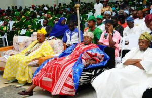 Photo: Osun Government Holds 7th Anniversary Lecture From left, The Ojomu of Osogboland, Chief Ewelayo Olalere; the Oluwo of Iwoland, Oba Abdulrasheed Adewale Akanbi; Governor State of Osun, Ogbeni Rauf Aregbesola and others, during the event on Sunday…