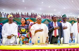 Ajimobi Rewards Hard Work, Gives Scholarship Awards To Best WASCE Students Governor Abiola Ajimobi of Oyo State (middle), his deputy, Otunba Moses Adeyemo (third right), the Speaker Oyo State House of Assembly, Rt. hon. Micheal Adeyemo (second right), Oba Rilwan Akiolu of Lagos (right), the Chairman, Oyo State Education Trust Fund, Chief Dr Nike Akande (third left), her husband and Chairman of Splash Fm, Chief Adebayo Akande (secodn left) and Chairman Troyka Holdings, Mr. Biodun Shobanjo (left) at the launch of Oyo ETF on Tuesday