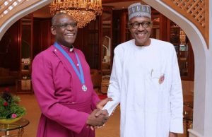 Photo: Buhari Hosts Arcbishop Idowu Fearon In Abuja President Muhammadu Buhari, right, with his Archbishop guest...