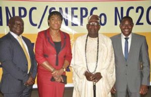 NNPC/SNEPCo Gives Out Scholarships To Another 104 Nigerian Youths L– R: Principal Lead Forte Gate College, Lekki, Lagos, Kayode Oni; SNEPCo’s Social Performance and Social Investment Manager, Gloria Udoh; traditional ruler of Awoyaya in Lekki, Chief Isiaka Babatunde Eletu; and SNEPCo’s General Manager, Exploration, Dayo Adewuyi, at the NNPC/SNEPCo National Cradle-to-Career scholarship award ceremony in Lagos…recently…