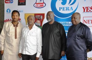 Photo: Day Saheed Balogun, Bimbo Osin, Femi Adebayo Stormed Ibadan To Witness PERA Awards L-R: Alariwo of Africa, Gboyega Fisher of Ibadan Recreation Club, Toye Arulogun, Hon Commissioner for Information, Culture and Tourism in Oyo State and Dr Sina Adegunle of Rent-a-Cab fame...