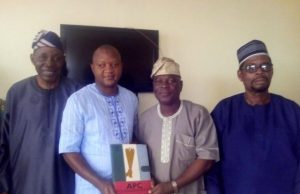 Photo: Ibadan NBA Boss Storms APC Office To Express In Interest In Guber Race Barrister Akeem Agbaje, second from left, with others when he picked his 'expression of interest' form...