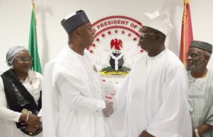 Saraki To Gani Adams: Work For Nigeria’s Unity L-R: Senator Monsurat Sunmonu, Dr Bukola Saraki, Otunba Gani Adams and Senator Adeyeye...when the Aare Ona Kakanfo designate was being hosted...