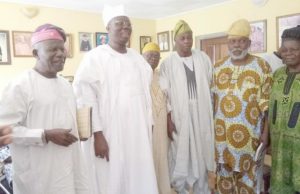 Photo: Gani Adams Pays Courtesy Visit To Afenifere Leaders Aare Gani Adams, second from left, with Chief Olu Falae and others...