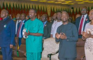 Photo: RCCG’s Adeboye, Osinbajo, Dogara, Others Attend Aso Villa Chapel’s Annual Christmas Concert L-R: The Speaker, Federal Hse of Rep. Yakubu Dogara and wife; General Overseer RCCG, Pastor E.A Adeboye; Vice President Osinbajo and his wife