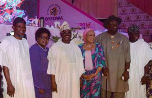 As OYSOWA Holds Summit, Women Told ‘You’re Not Weaker Sex’ L-R: Osun State Governor, Ogbeni Rauf Aregbesola; a former Vice President of Zimbabwe, Dr. Joice Mujuru; Oyo State Governor, Senator Abiola Ajimobi; his wife, Florence; Bayelsa State Governor, Mr. Seriake Dickson; and Lagos State Governor, Mr. Akinwumi Ambode, during the opening ceremony of OYSOWA, at the International Conference Centre, University of Ibadan, Ibadan... on Wednesday…