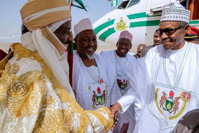 ...President Muhammadu Buhari, right, with the Emir of Kano, Muhammadu Sanusi II...