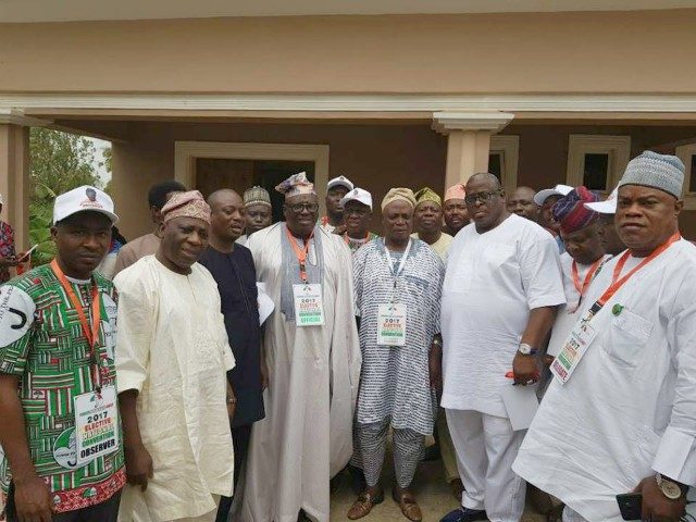 Senator Rashidi Ladoja, middle, with Senator Buruji Kashamu and others in Abuja during the weekend...