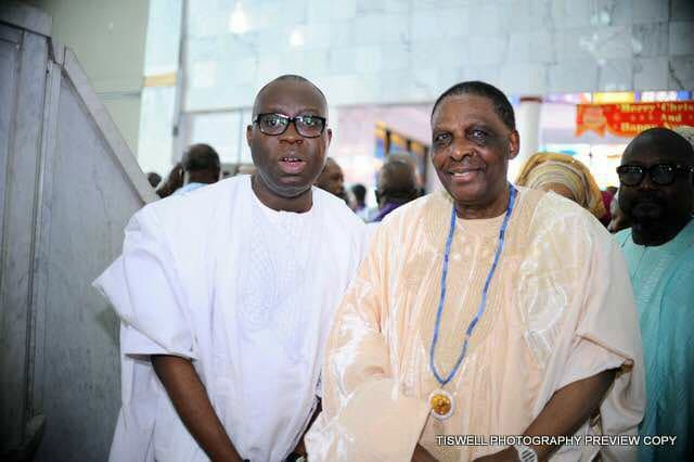 Sen Rilwan Adesoji Akanbi (Okanlomo of Ibadan Land), left, with Sir Chief Bode Akindele(Baba Ijo of Agbeni Methodist Church & Parakoyi of IbadanLand) who specially invited the Senator to the Church...