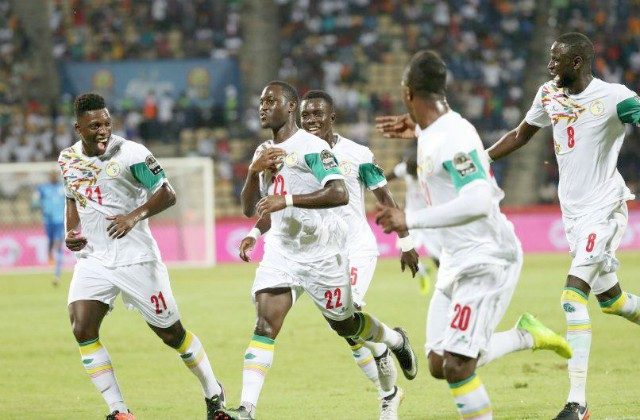 Senegalese players in jubilant mood