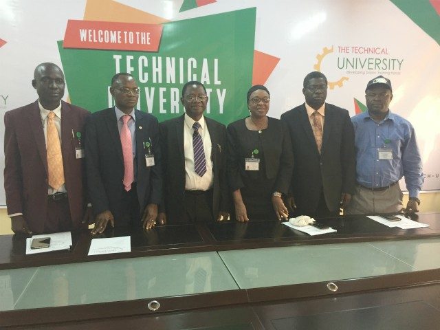 Professor Ayobami Salami, third from the left, with his management team at the Technical University, Ibadan...