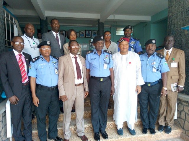 The team from the Technical University led by Professor Ayobami Salami with the Oyo State Police Commissioner, Abiodun Odude with his men...during the visit...