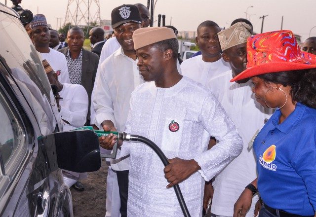 Vice President Yemi Osinbajo, SAN, during his unscheduled visit to Lagos fuel stations...