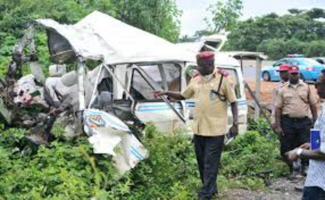 ...a typical auto-accident involving a commercial bus being inspected by FRSC Officers...