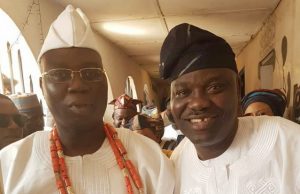 Guber Aspirant Congratulates Gani Adams, Urges Him To Be Focused Professor Adeolu Akande, right, with Aare Gani Adams...on day of installation in Oyo Town on Saturday...