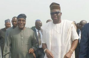 Atiku Storms Ekiti, Holds Secret Meeting With Fayose Governor Ayodele Fayose, right, with Ex-President Atiku Abubakar...in Ado Ekiti...