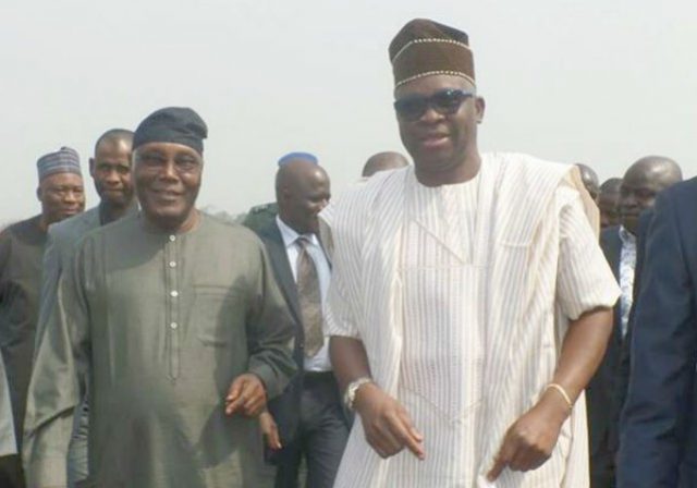 Governor Ayodele Fayose, right, with Ex-President Atiku Abubakar...in Ado Ekiti...