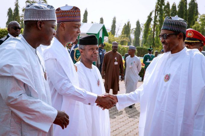 Armed Forces Remembrance: Buhari, Others Honour Fallen Heroes L-R: Reps' Speaker, Yakubu Dogara, Senate President Bukola Saraki, Vice President Yemi Osinbajo and President Muhammadu Buhari at the event...