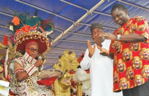 A Handshake Across the Niger By Femi Adesina HRH Igwe Cyprain Nevobasi, Igwe Omeluenyi 1 Of Agunnese, Ezeani 111 Of Nmaku Kingdom, left, gets ready to inaugurate Femi Adesina, right...