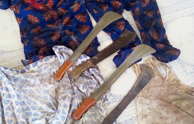 Cutlasses and blood-stained cloths seized from 'Gobe' Group by OPC...