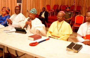 Photo: Christian Clerics In New Year Visit To Aregbesola Osun’s Governor Rauf Aregbesola (2nd right), Archbishop of Archdiocese of Ilesa and Bishop of Ilesa Diocese Methodist Church Nigeria, Most Rev. Amos Akinlola Akindeko (2nd left), his wife Sister Lola Akindeko (left) and Bishop of Ilesa North, Rt. Rev. James Olusegun, during the visit of the clerics…