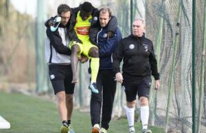 Simon Finally Axed From Super Eagles World Cup Camp Moses Simon being helped out after his injury...