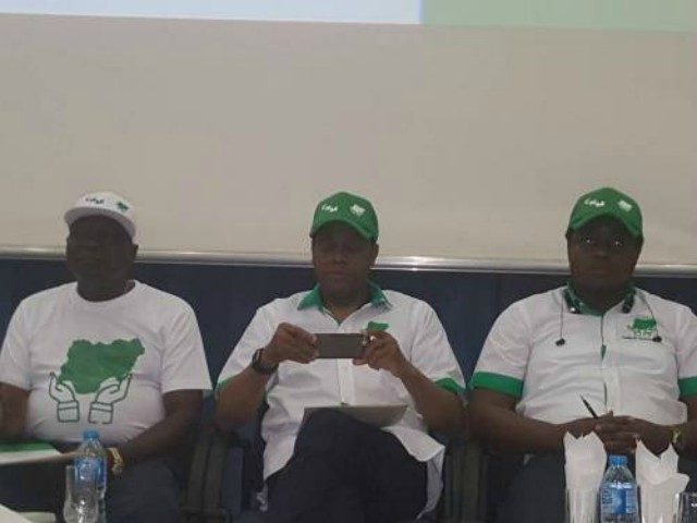L-R: Prince Olagunsoye Oyinlola, Mr Donald Duke and another member of Coalition for Nigeria Movement...