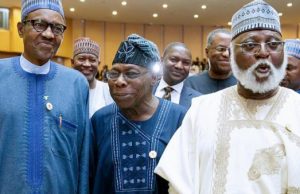 Nigerians Shocked As Buhari, Obasanjo Meet In Addis Ababa, Exchange Banters L-R: Muhammadu Buhari, Olusegun Obasanjo, Abdulsalami Abubakar...all retired Generals and former military rulers of Nigeria...
