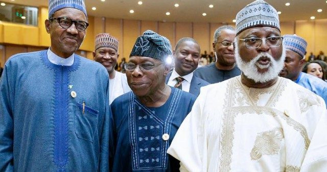 L-R: Muhammadu Buhari, Olusegun Obasanjo, Abdulsalami Abubakar...all retired Generals and former military rulers of Nigeria...