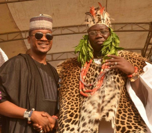 Shina Peller, right, with the new Aare Ona Kakanfo, Dr Gani Adams - after his installation...