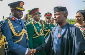 Photo: Osinbajo Attends Armed Forces Remembrance Day Celebration Vice President Yemi Osinbajo and wife, right, being welcomed to the event by Service Chiefs...