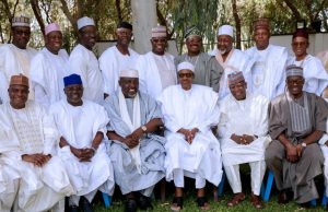 Photo: APC Governors Visit Buhari In Daura, Katsina State Oyo's Governor Abiola Ajimobi (standing fourth from the right) and other APC Governors with President Muhammadu Buhari in Daura...on Friday...